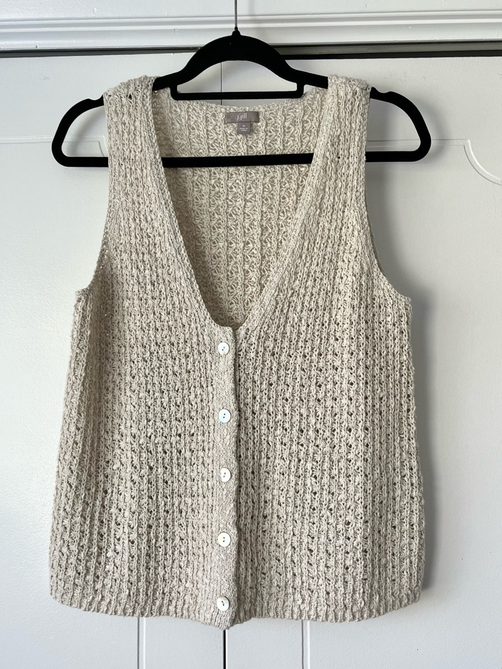 J. Jill Cream Knit V-Neck Button Vest